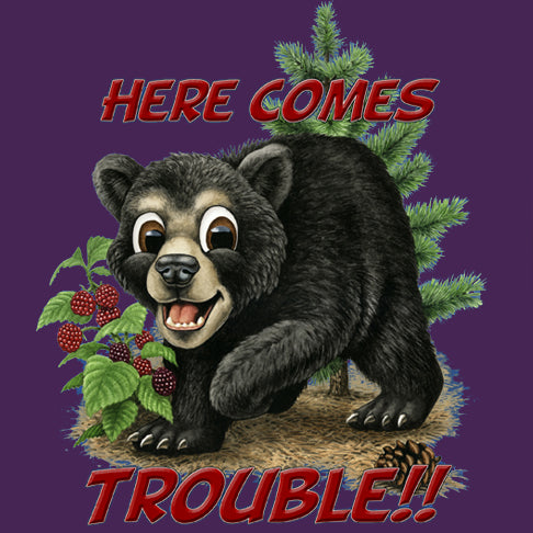 Bear Trouble - painting of a comical bear cub smiling