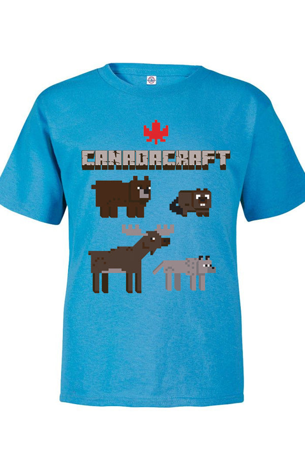 Canada Craft T-Shirt - azure t-shirt with bear, moose, wolf and beaver art