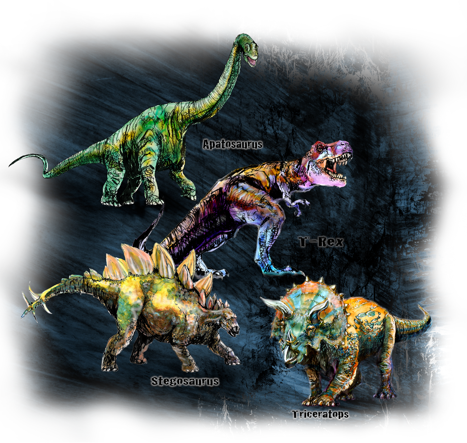 Dinosaur Collage- artwork of 4 dinosaurs 