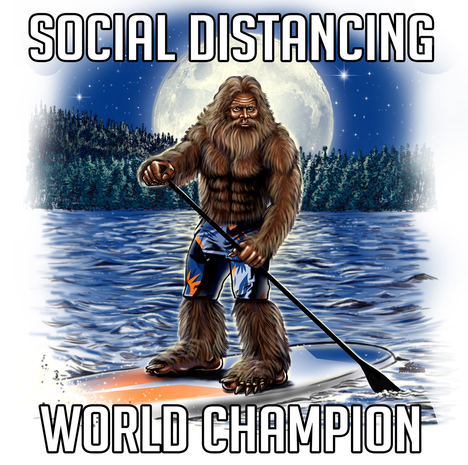 Adult Sasquatch Paddle Boarder T-Shirt