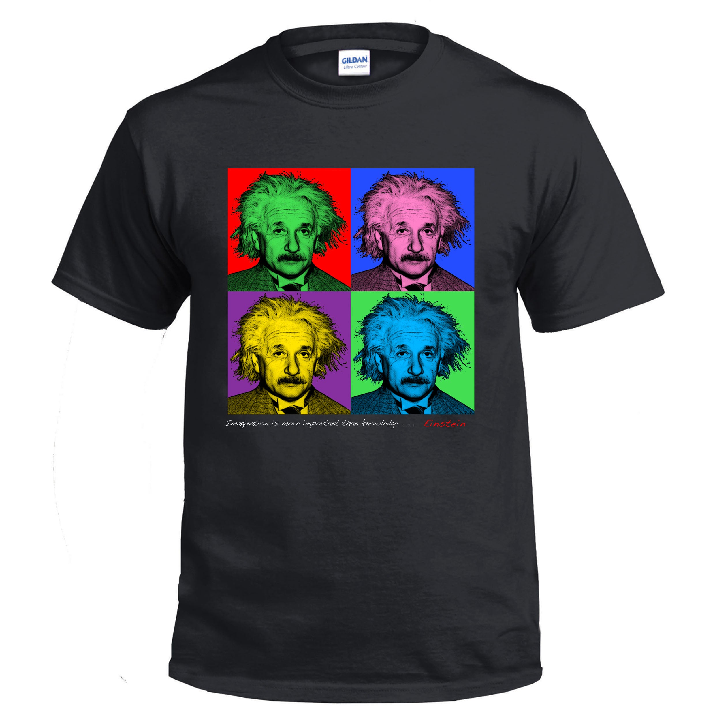 Imagine Einstein T-Shirt - black t-shirt with Einstein art