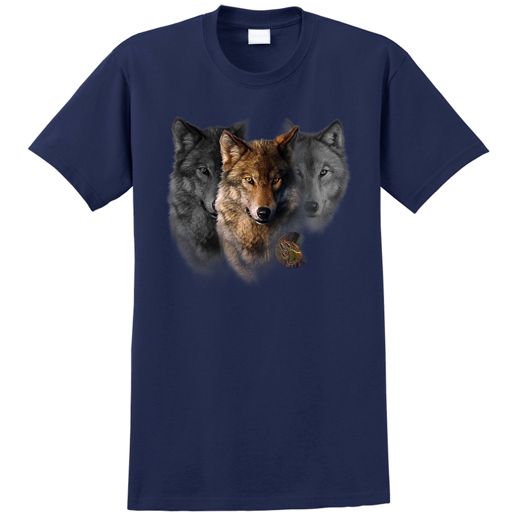 Wolf Trilogy T-Shirt - black or navy t-shirt with 3 wolf heads by Robert Campbell