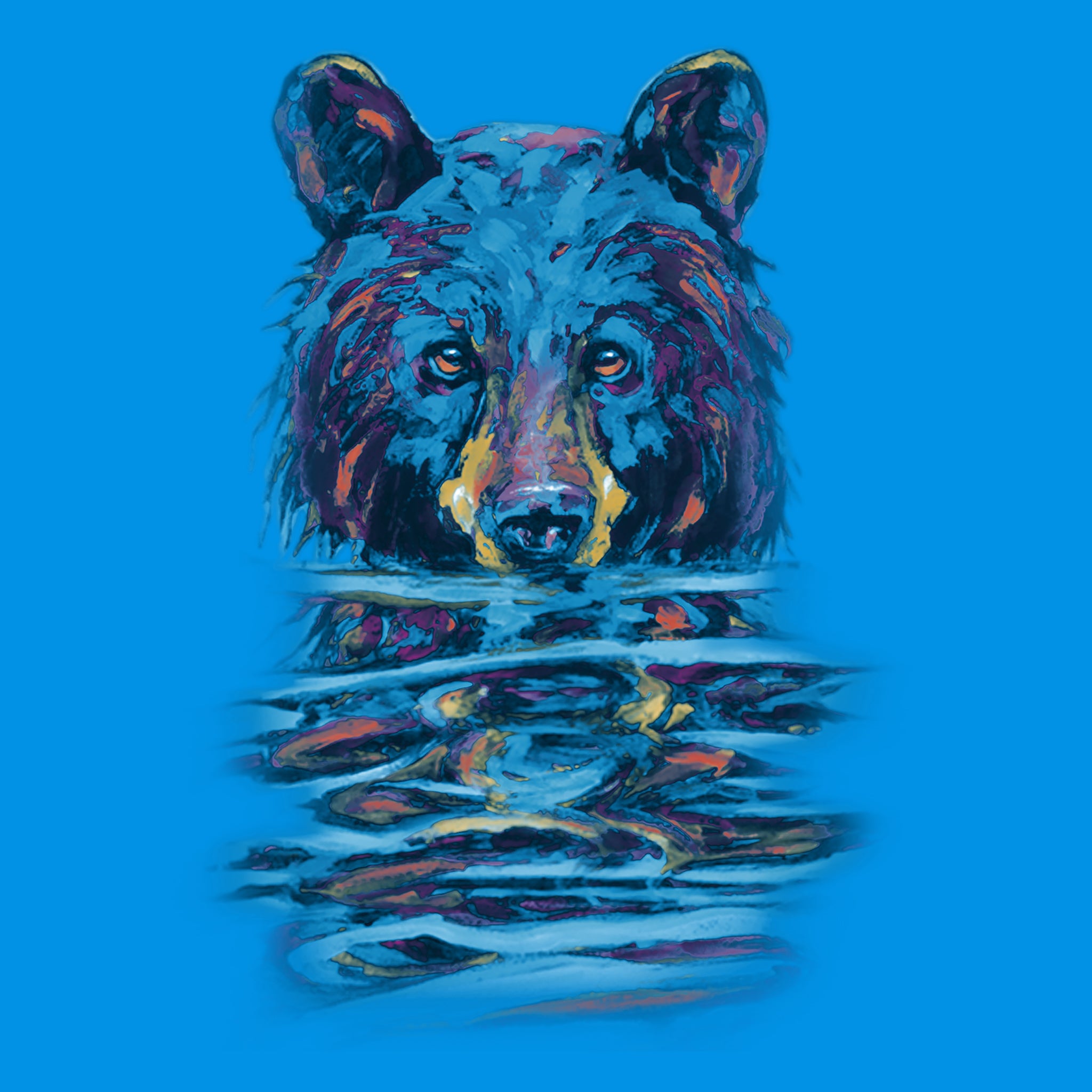 Very Wet Bear by Kari Lehr - painting of a colorful black bear emerging from water