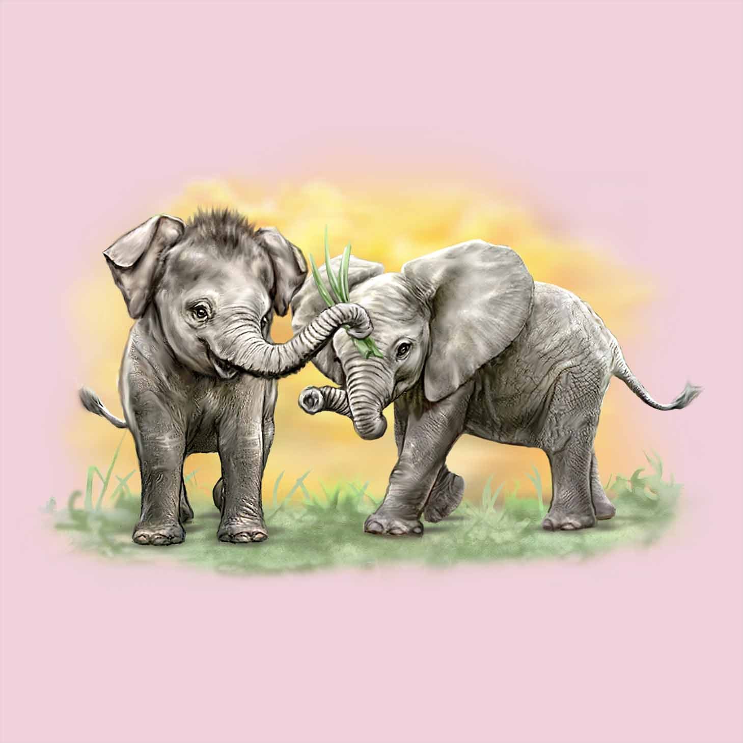 Cousins - painting of two baby elephants playing