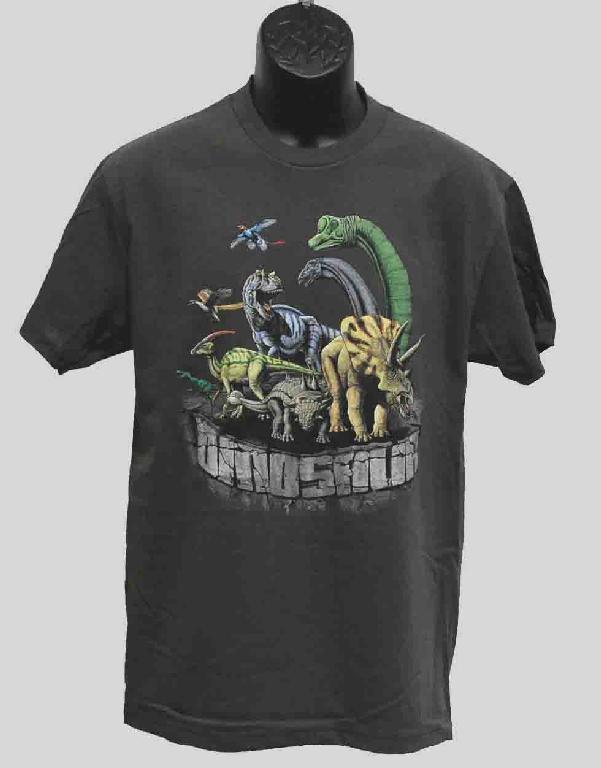 Dinosaur RumbleT-Shirt - charcoal t-shirt with dinosaur art.