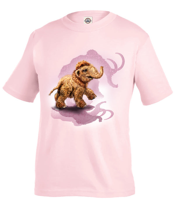 Little Mighty Mamoth T-Shirt - pink or sky blue t-shirt with baby mammoth art