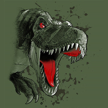 REX Rush - painting of t-rex bursting out of the t-shirt